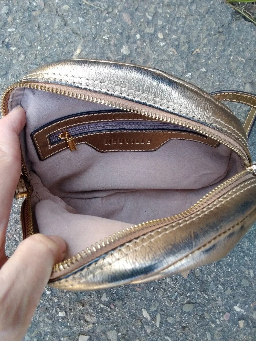 Neuville Rondo Purse Leather Metallic Anthropologie Gold Round Crossbody Bag 8